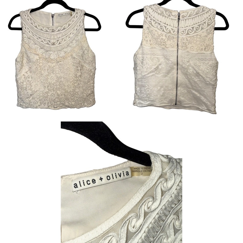 Alice + Olivia Ivory Lace Sleeveless Top